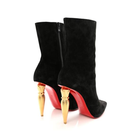 Christian Louboutin Boots Black with Red Sole & Gold Lipstick Heels. - Picture 2 of 8